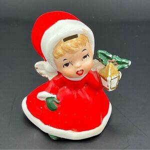 VTG Caffco Ceramic Christmas Angel Girl Holding A Poinsettia